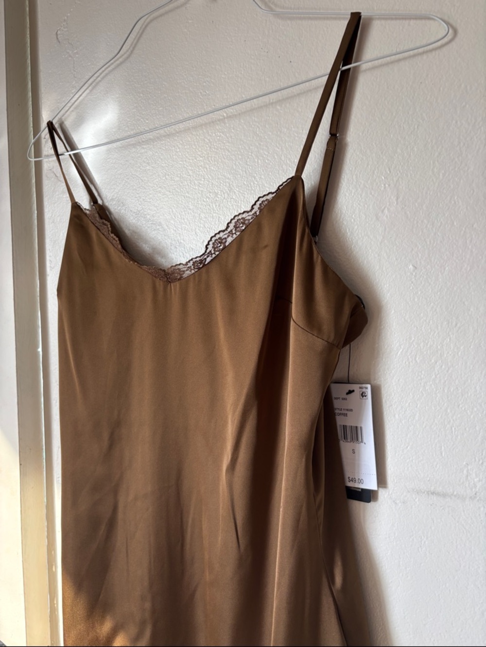 BCX Brown Midi Slip Dress with Lace Trim - Picture 4 of 7